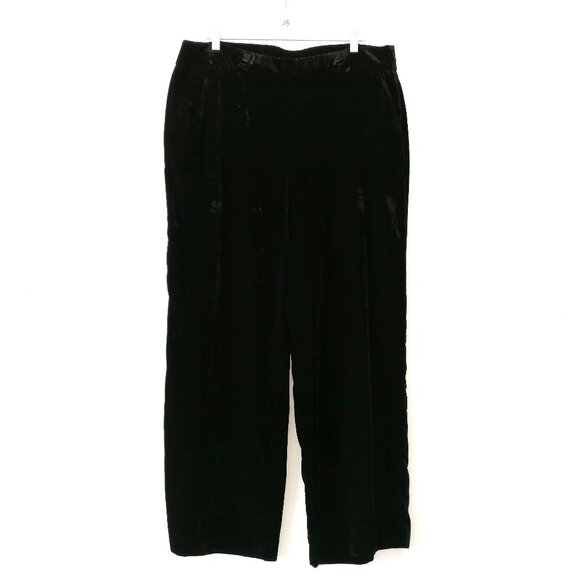 Talbots Womens Black High Rise Crushed Velvet Wide Leg Ankle Pants Size 16 - Picture 1 of 7